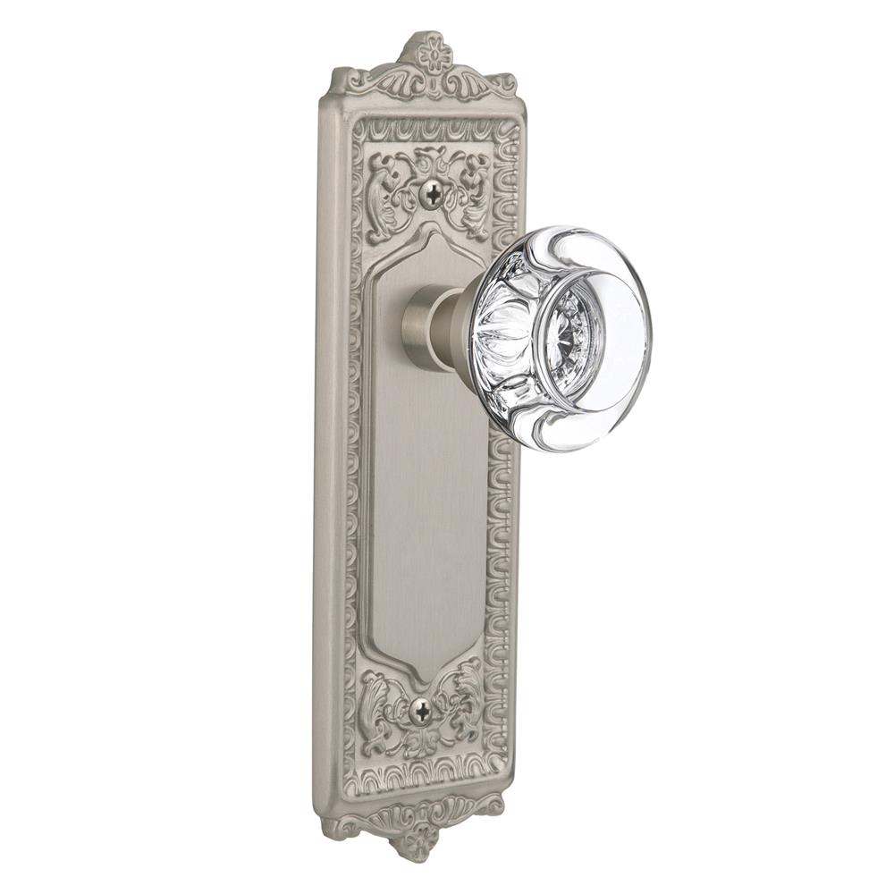 Nostalgic Warehouse EADRCC Single Dummy Egg and Dart Plate with Round Clear Crystal Knob without Keyhole in Satin Nickel